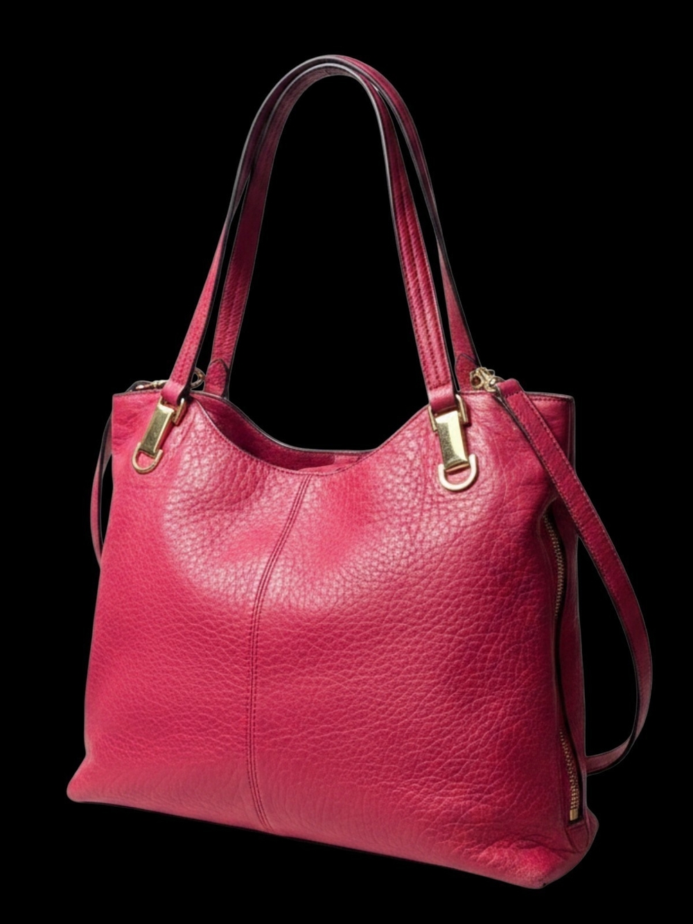 Vince Camuto Fuchsia Pebble Leather Shoulder Tote with Gold Accents